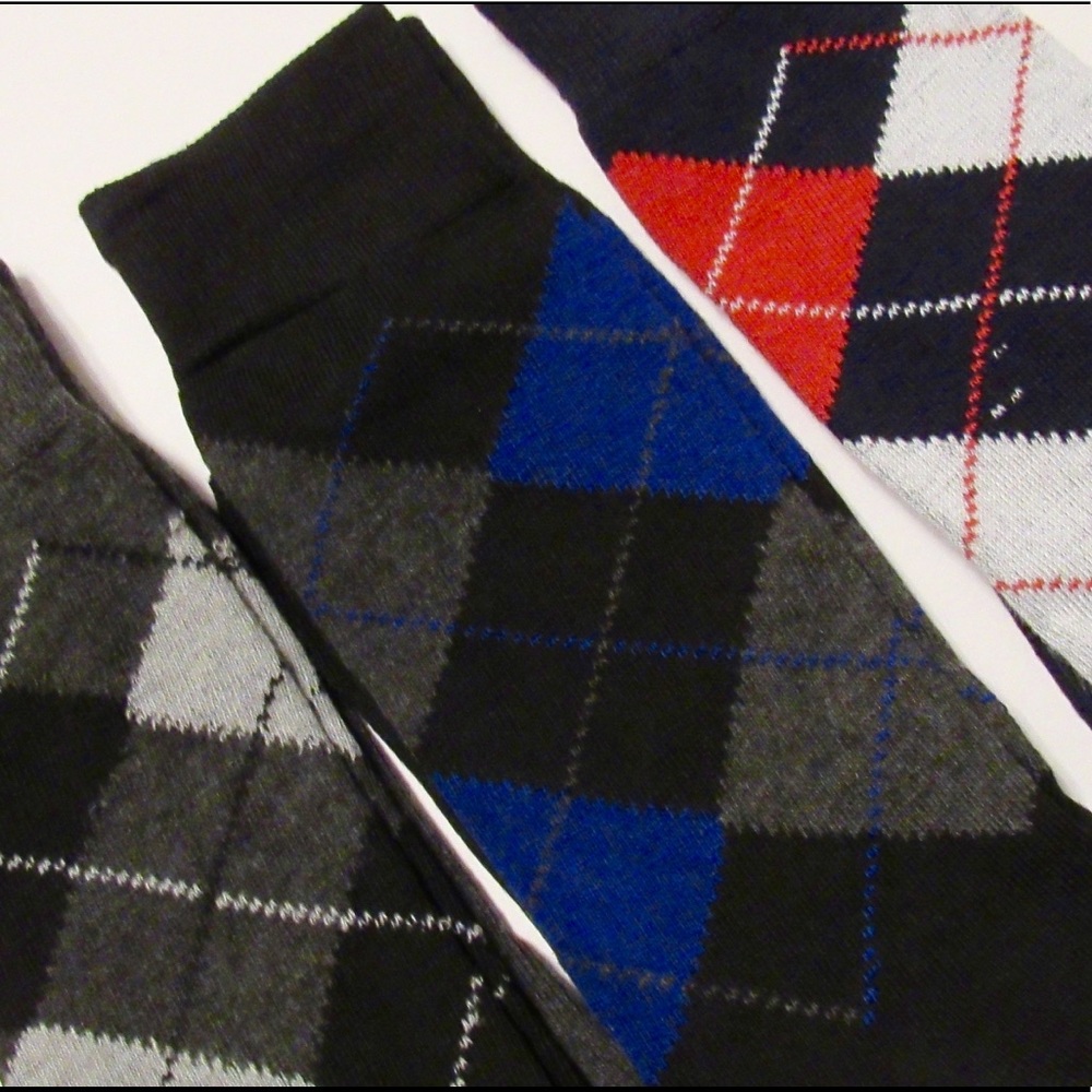 Grey Black Navy Argyle 3 Pack Socks